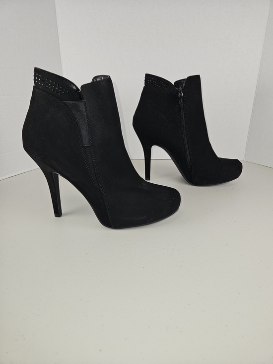 Andiamo Shoes - Black Suede High-Heel Ankle Booties with Studded Collar 9 1/2 M